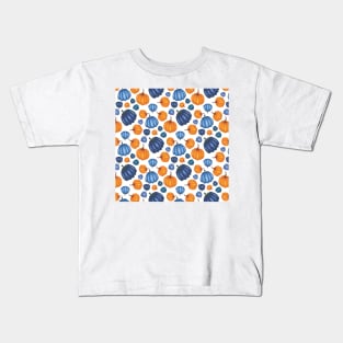 Pretty Blue & Orange Pumpkin Pattern on a White Background Kids T-Shirt